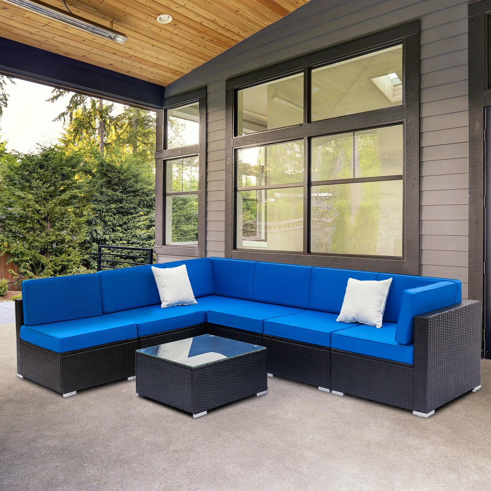 Zimtown Black 7 Pieces Outdoor Sectional Sofa Wicker Rattan Patio