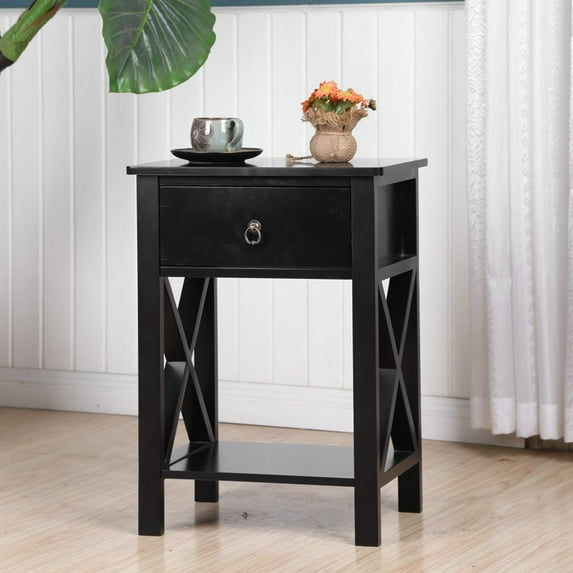 Zimtown Black Bedside Nightstand End Sofa Table with Drawer and Shelf for Storage