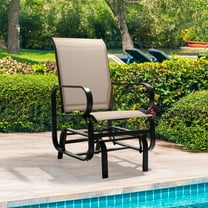 Zimtown Brown Patio Glider Chair - Single Steel Frame  Seat, Tesslin Fabric for Porch, Garden, Balcony