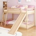 thumbnail image 1 of Zimtown Bunk Bed Twin Over Twin,Kids Low Floor Bed Frame with Slide for Children Boys Girls Dormitory Bedroom,No Box Spring Needed,Natural Wood, 1 of 10