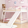 thumbnail image 1 of Zimtown Bunk Bed Twin Over Twin,Low Floor Bed Frame with Slide for Dormitory Bedroom,No Box Spring Needed,White, 1 of 9