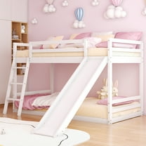 Zimtown Bunk Bed Twin Over Twin,Kids Low Floor Bunk Bed with Slide for Children Boys Girls Dormitory Bedroom,No Box Spring Needed,White