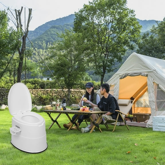 Zimtown Camping Toilet with Detachable Inner Bucket Toilet Paper Holder White