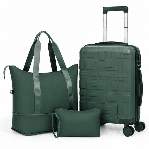 Zimtown Carry-on Luggage Set 3 Piece Lightweight Suitcase Set with Duffel Bag, PP Hard Shell Suitcase 20" Luggage Sets Spinner Wheels, Green