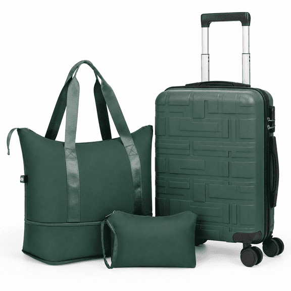 Zimtown Carry-on Luggage Set 3 Piece Lightweight Suitcase Set with Duffel Bag, PP Hard Shell Suitcase 20" Luggage Sets Spinner Wheels, Green