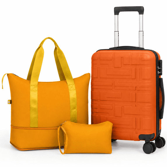 Zimtown Carry-on Luggage Set 3 Piece Lightweight Suitcase Set with Duffel Bag, PP Hard Shell Suitcase 20" Luggage Sets Spinner Wheels, Orange