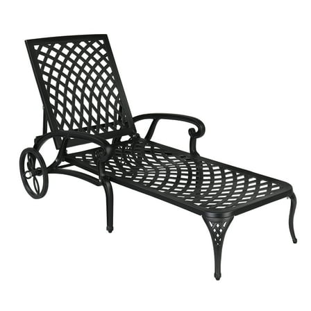 Zimtown Cast Aluminum Lounge Chair Adjustable Patio Recliner, Patio Chaise Chair, Heavy Duty Lying Bed for Garden, Poolside, Yard, Lawn, Black