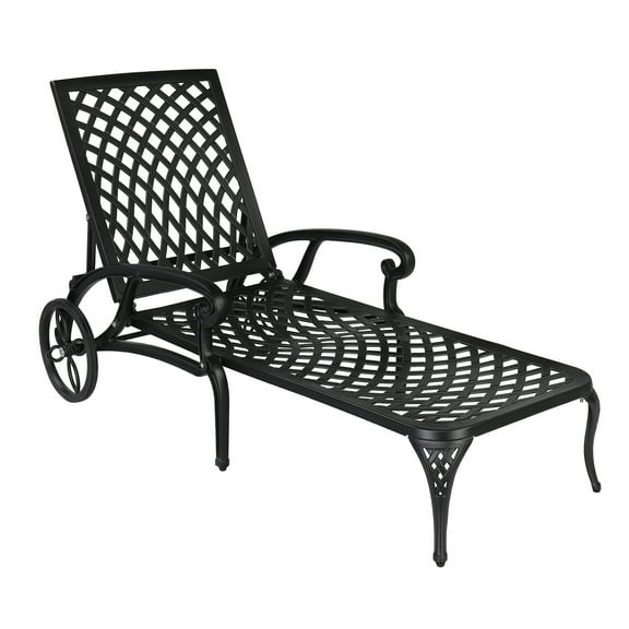 Zimtown Cast Aluminum Lounge Chair Adjustable Patio Recliner, Patio Chaise Chair, Heavy Duty Lying Bed for Garden, Poolside, Yard, Lawn, Black