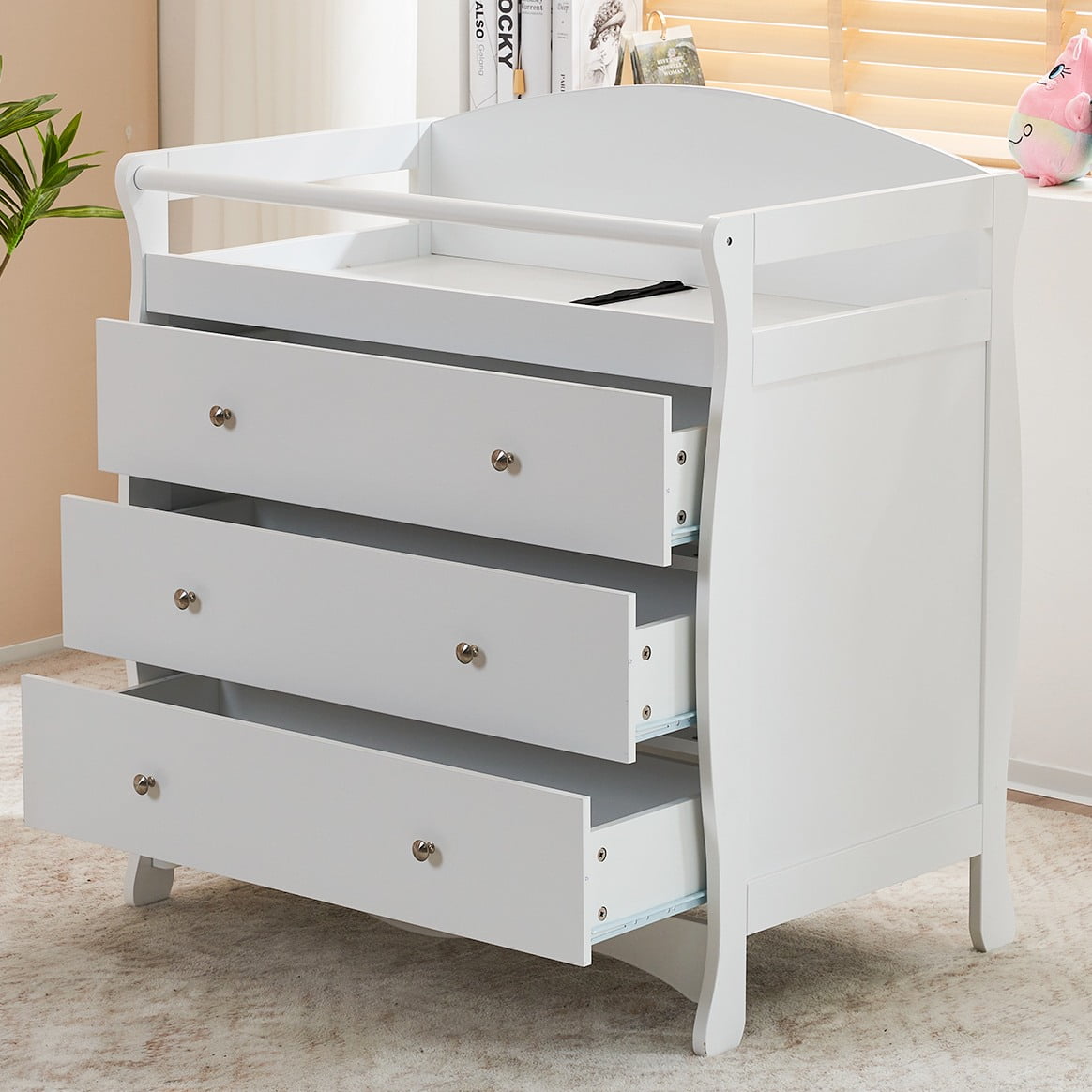 FCH Baby Changing Table, Wooden Dresser with Drawers, Diaper
