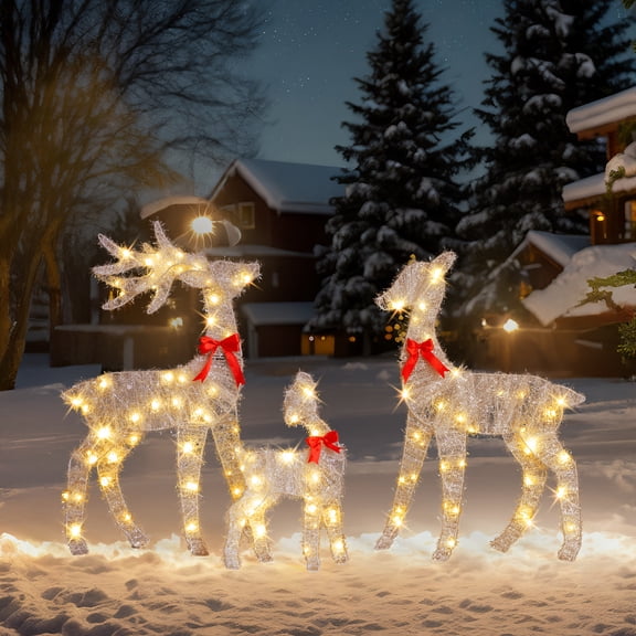 Zimtown Christmas Reindeer Set 2D Lighted Outdoor Christmas Deer Family Furry Design