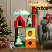 Zimtown Christmas Themed Cat Tree, 56in Multi-Level Tower with Condos, Crown Perch & Sisal Scratching Surfaces
