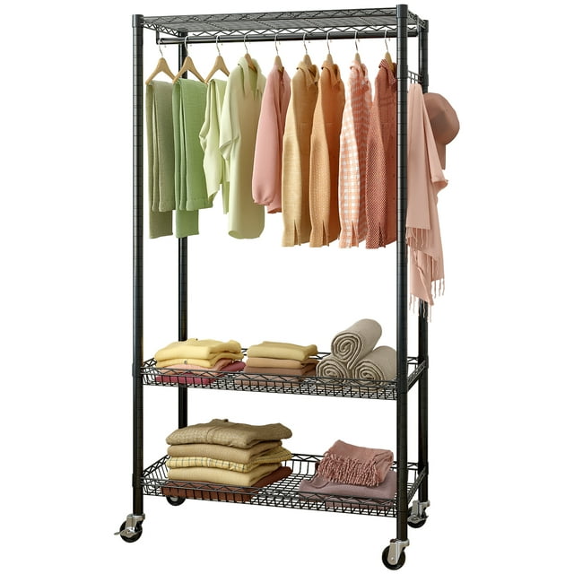 Zimtown Clothes Rack with 4 Universal Wheels Standard Rolling Clothes ...