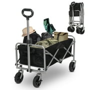 Zimtown Collapsible Wagon Folding Wagon Utility Wagon Cart with All-Terrain Wheels Black,Silver
