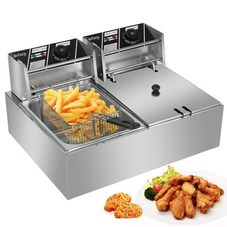 Zimtown Commercial 12L 5000W Professional Electric Countertop Deep Fryer Dual Tank Stainless Steel for Restaurant