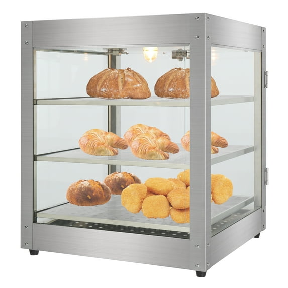 Zimtown Commercial Food Warmer Display 3-Tier 800W Electric bun warmer Display Tempered-Glass Door Pastry Display Case for Restaurant Hamburger Pizza