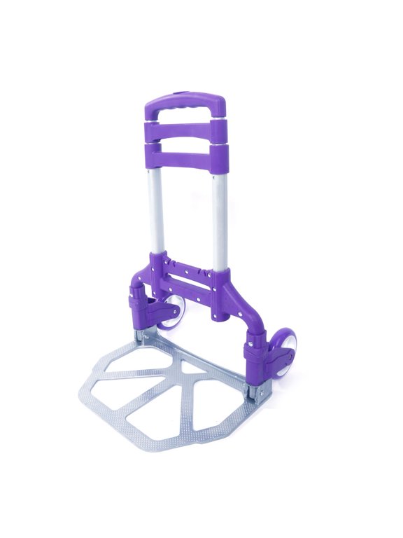 Compact Luggage Cart 170 lbs Aluminium Folding Dolly Push Hand Truck Collapsible Travel Shopping Supermarket Trolley, Purple
