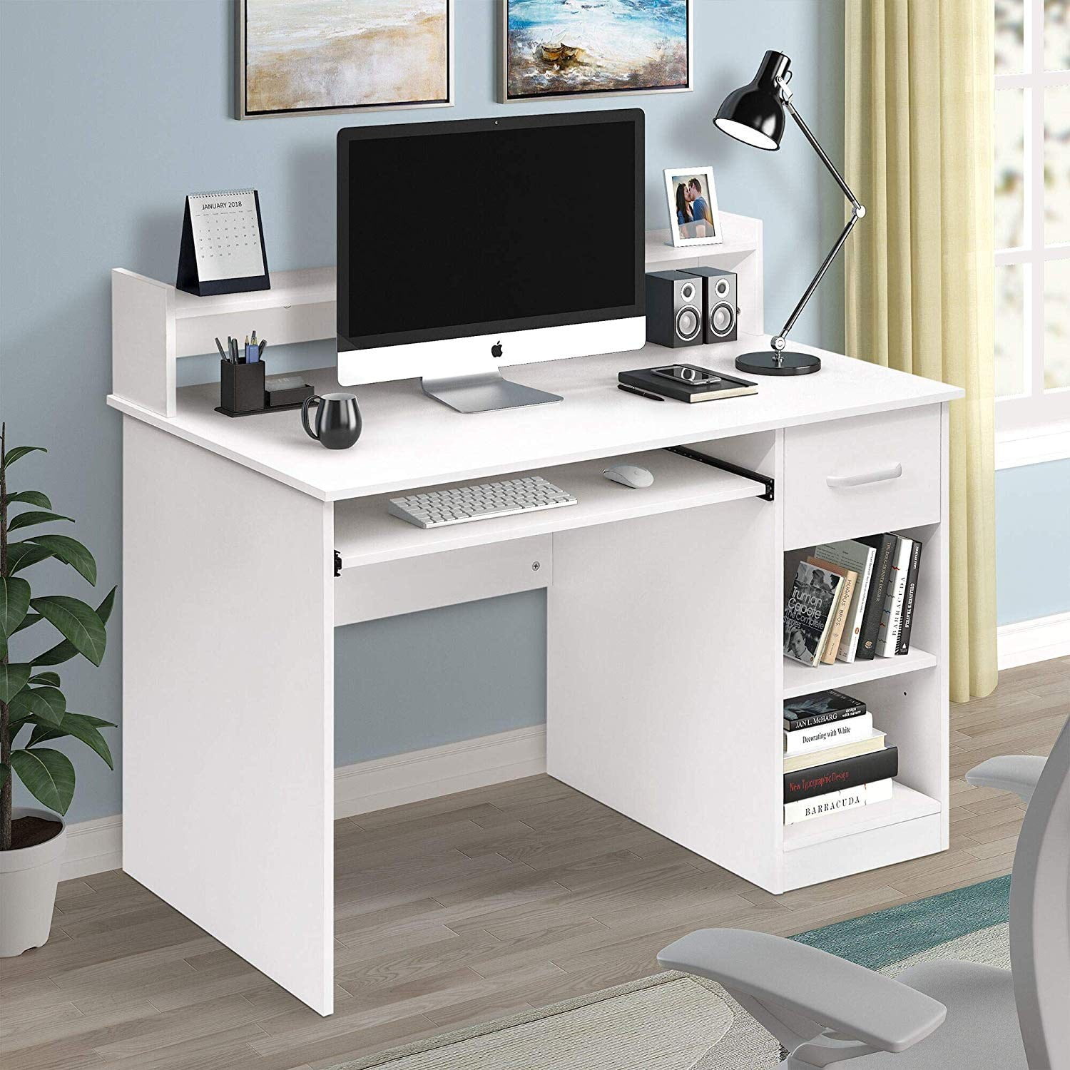 Zimtown Computer Desk Office Laptop PC Table Home Office Workstation Drawer  Shelf White