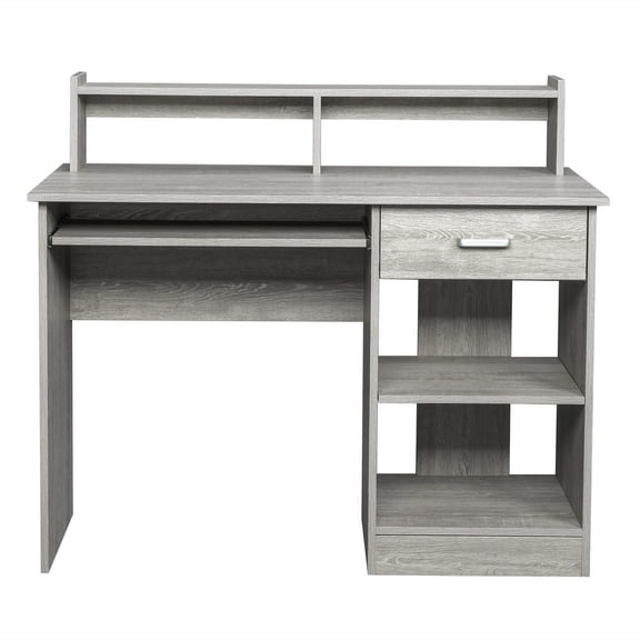 Zimtown Computer Gaming Desk with Desktop Storage Rack& Adjustable Shelf Cabinet, Computer Desk with Keybroad Tray&Drawers for Home Office, Gray
