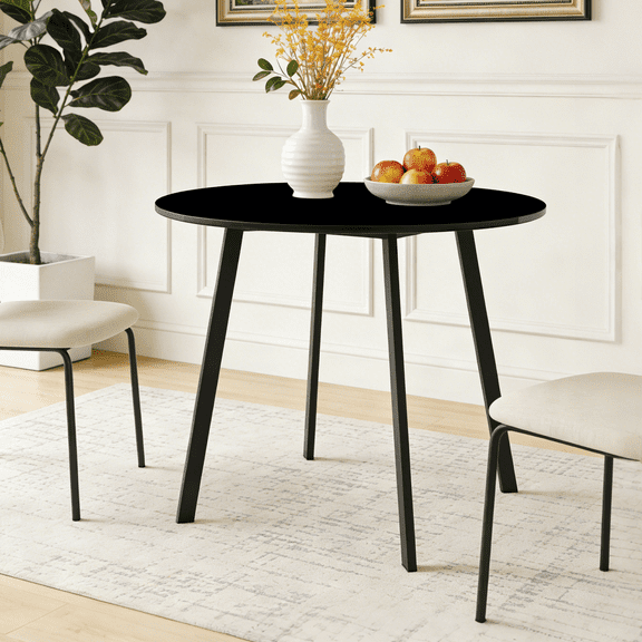 Zimtown 35.4" Round Dining Table, Modern Kitchen Table Multifunctional Wood Coffee Table for 2-4 People, Mid-Century Dinner Table for Dining Room/Home, Black