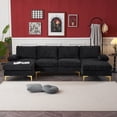 thumbnail image 1 of Zimtown Convertible Sectional Sofa,U Shaped Couch with Double Reversible Chaise, Chenille Fabric Fabric Sectional Couch with Metal Feet Black, 1 of 11