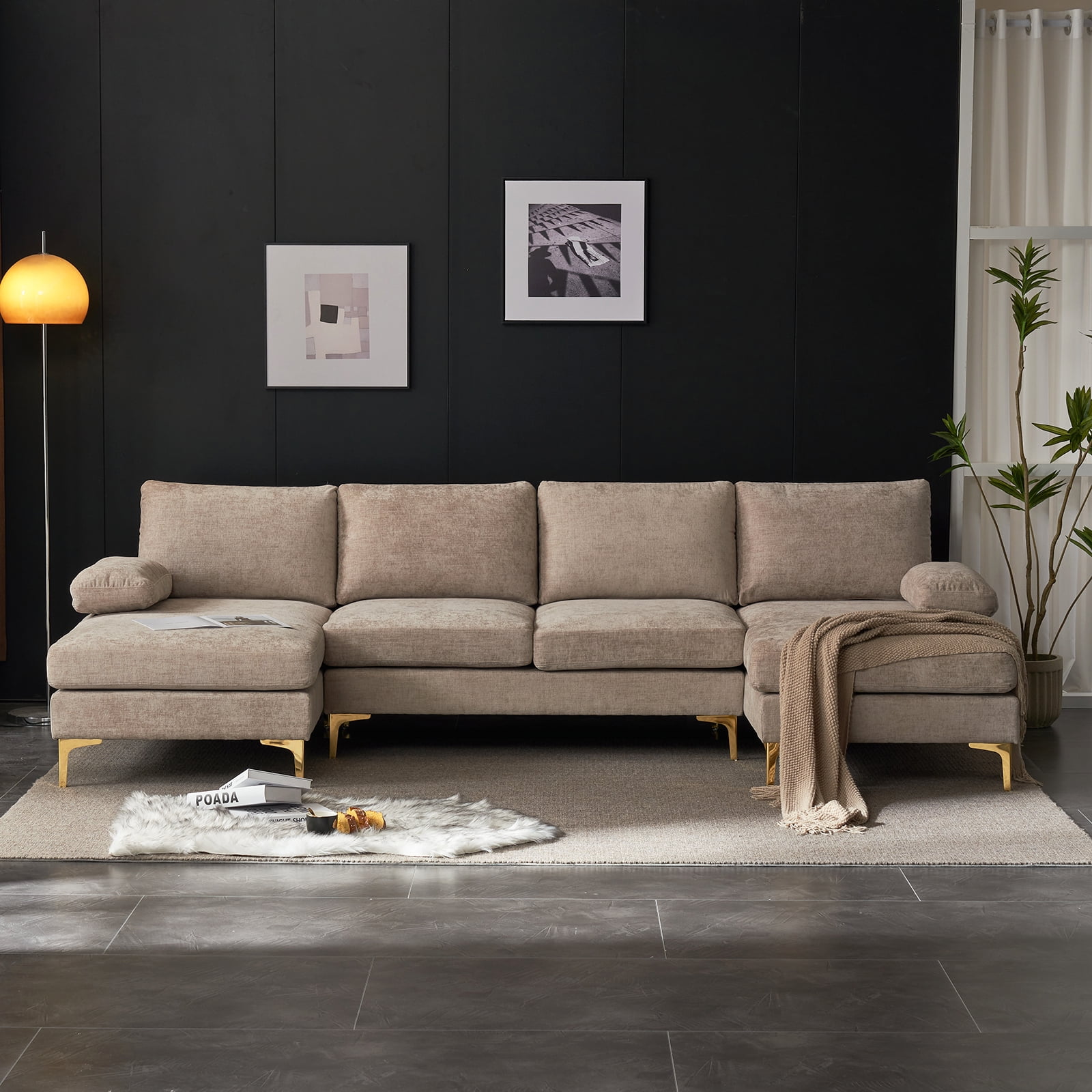 Zimtown Convertible Sectional Sofa U Shaped Couch with Double