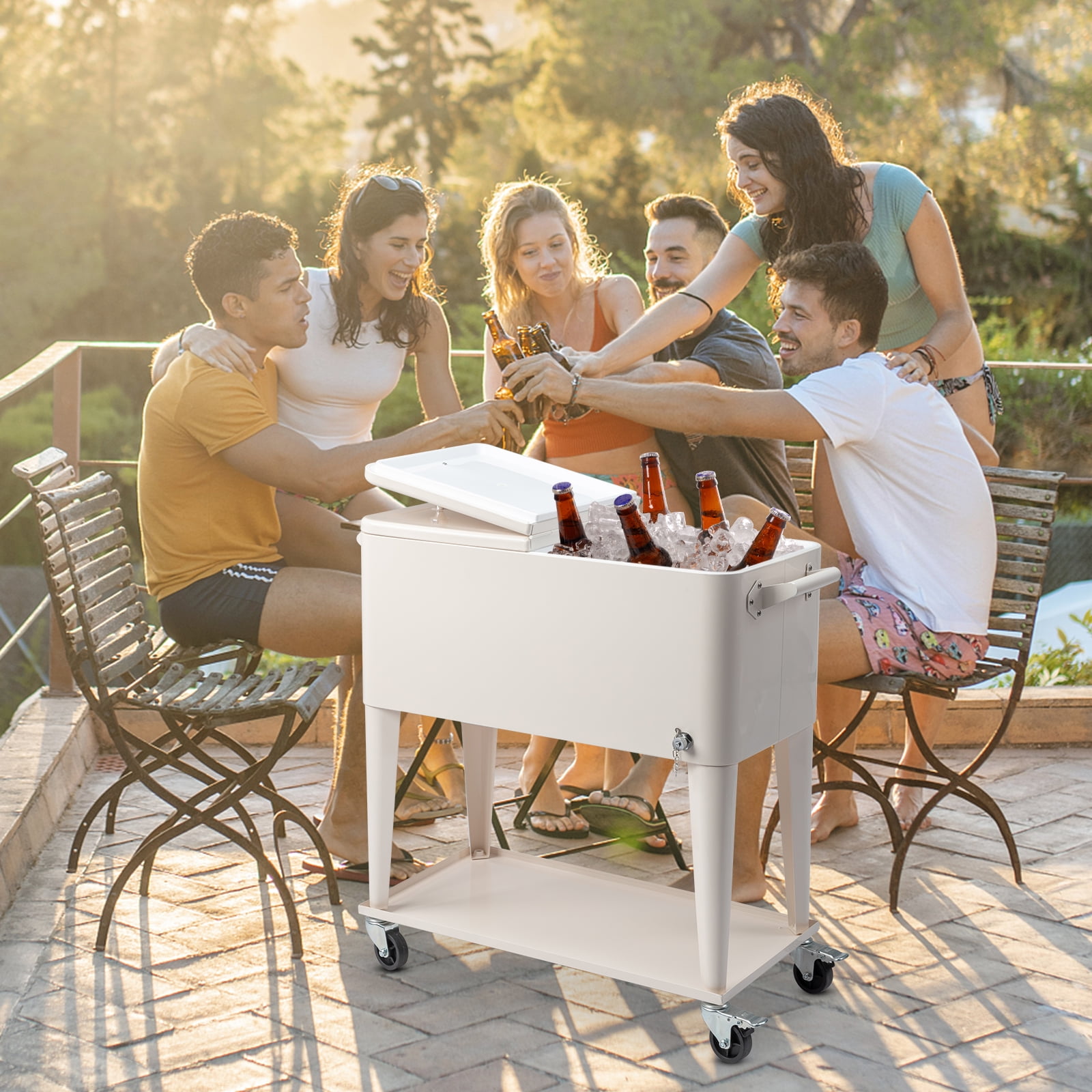 Zimtown Cooer Cart 80 Quart Rolling Ice Chest on Wheels Bar Drink