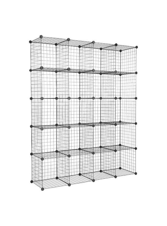 Zimtown DIY 20-Cube Wire Grid Storage Organizer, 14"x14" Modular Wardrobe Bookshelf for Office Bedroom Bathroom Living Room, Black