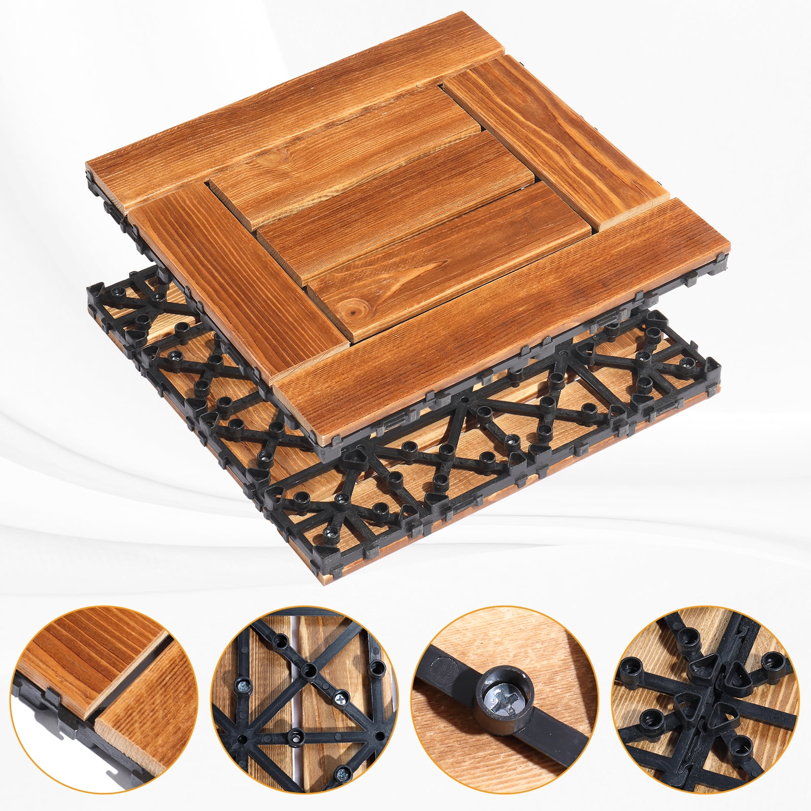 Zimtown Deck Tiles Wooden Interlocking Flooring Tiles,11.8"x11.8" (9 Pcs)