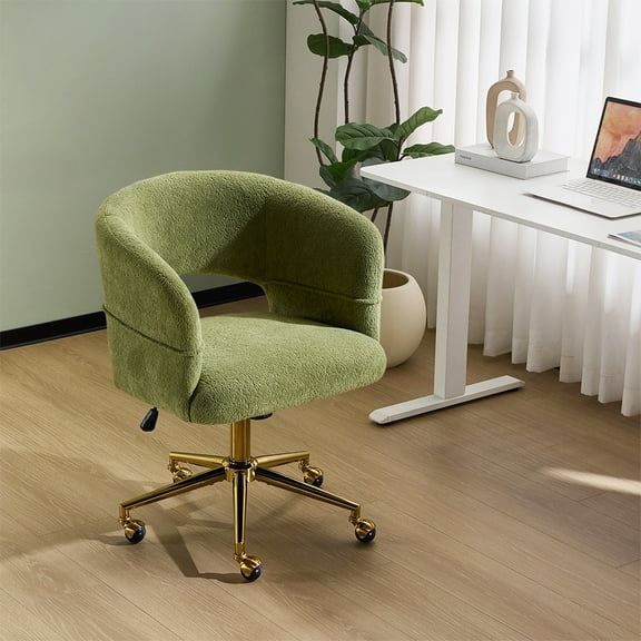 Zimtown Desk Chair with 360 Swivel Adjustable Flannel Accent Chair for Vanity Bedroom Office, Green