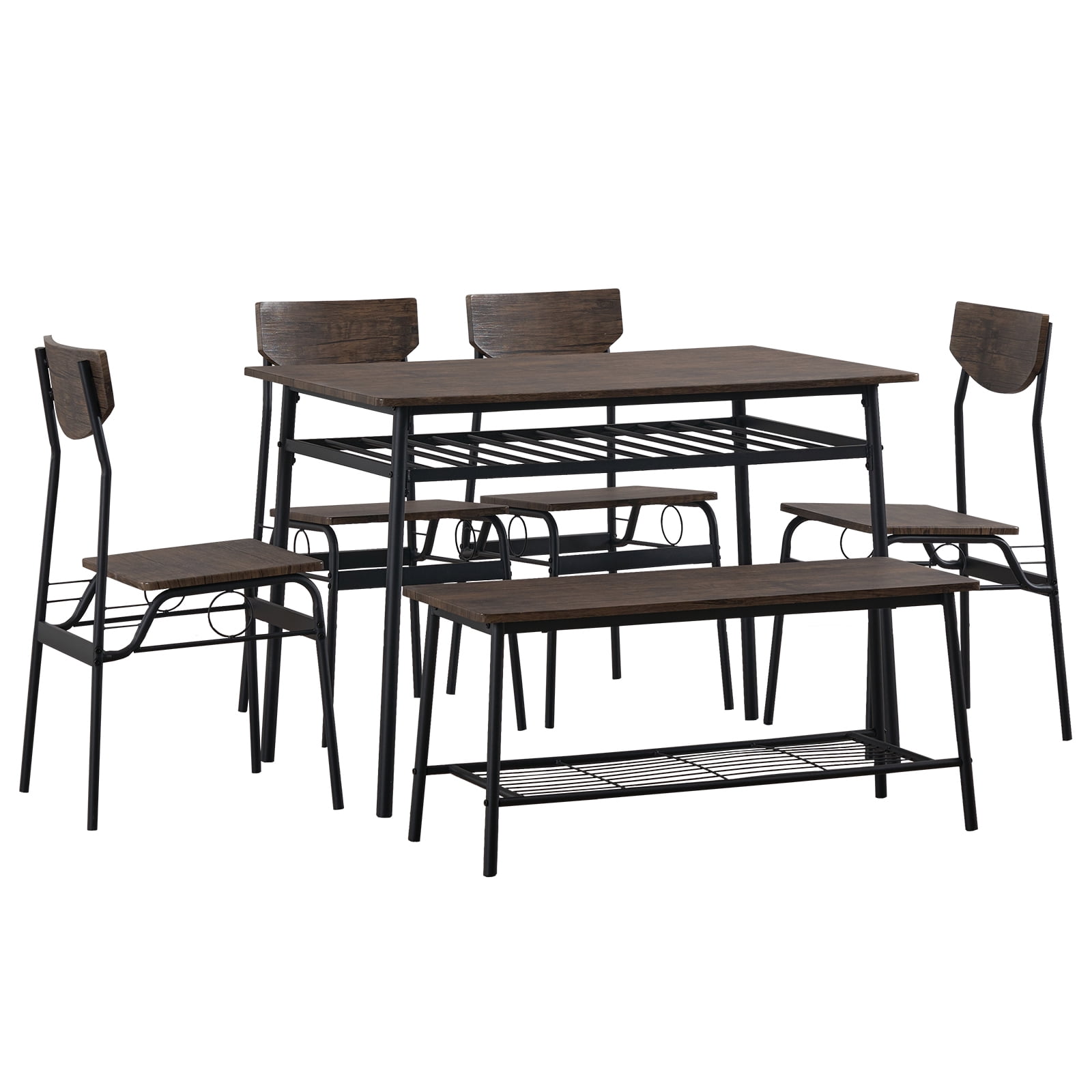 Zimtown 6-Piece Dinette Kitchen Set, Rectangular Wooden Dining Table ...