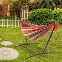 Zimtown Double Hammock with 9 ft Stand Space Saving Carrying Case(Rainbow)