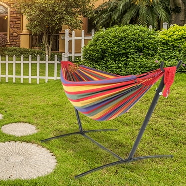 Zimtown Double Hammock with 9 ft Stand Space Saving Carrying Case(Rainbow)