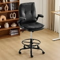 thumbnail image 1 of Zimtown Drafting Chair, Adjustable Tall Office Chair with Flip-up Armrests, PU Desk Chair with Footrest, Black, 1 of 10