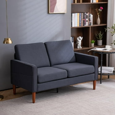 Zimtown Fabric Modern Comfy Loveseat Sofa Couch Upholstered Love Seats 2-Seater with Solid Wood Legs Dark Grey
