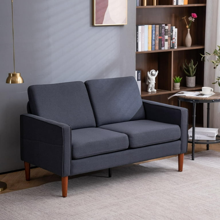 Zimtown Fabric Modern Comfy Loveseat Sofa Couch Upholstered Love Seats 2 Seater with Solid Wood Legs Dark Grey