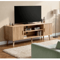 thumbnail image 1 of Zimtown Farmhouse TV Stand with 2 Fluted Doors, 58" Mid-Century Television Stand for 60inches TV, Light Oak Wood Television Stand with Storage, 1 of 7