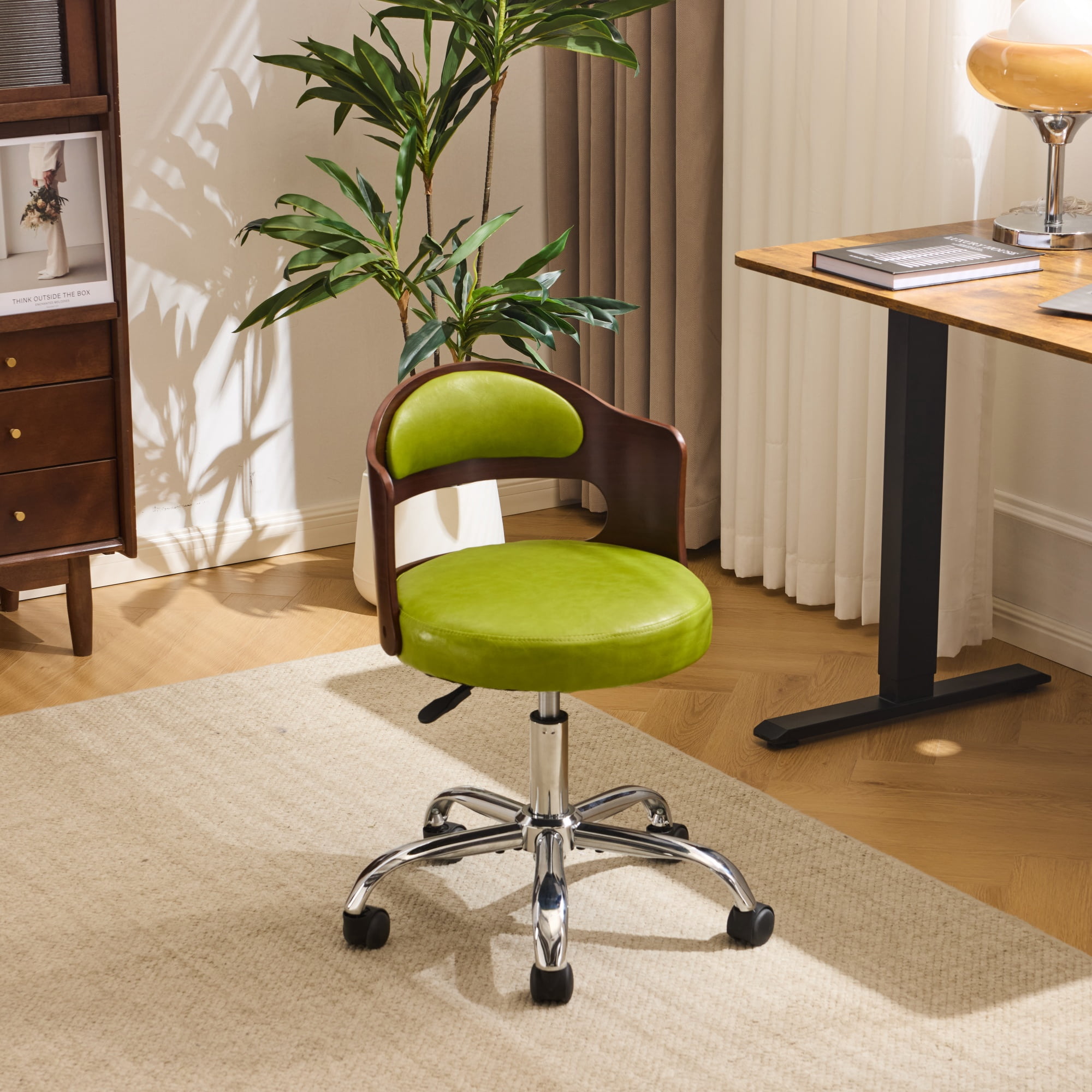 Zimtown Faux Leather Home Office Desk Chair, Swivel Rolling Computer Chair, Adjustable Vanity Chair Modern Task Chair for Adults, Green