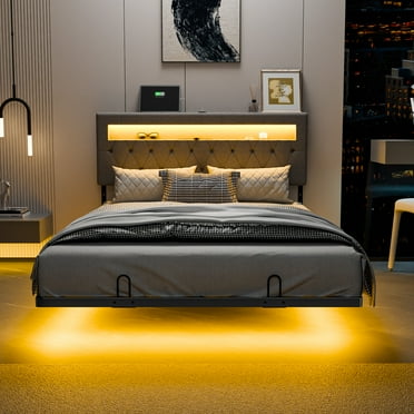 Zimtown Floating Bed Frame Full Size Metal Platform Bed for Bedroom, No Box Spring Needed, Gray