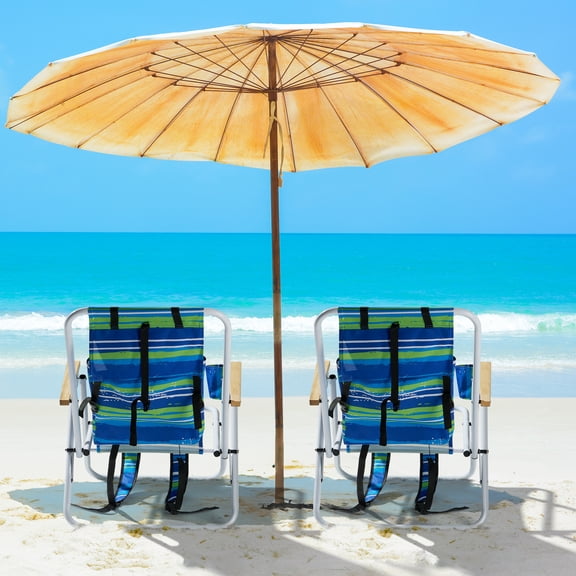 Zimtown 2 Pack Beach Chair Folding Portable Chair  Backpack Solid Construction Camping Blue/Green Stripe
