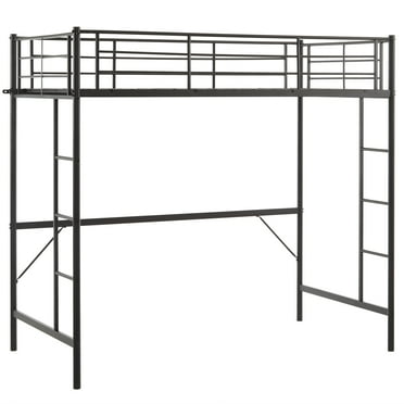 Zimtown Full Loft Bed with Stairs Metal Single Loft Bunk Bed with Safety Guard Rails & 2 Side Ladder for Kids Teens Adults, Black