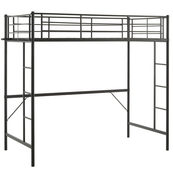 Zimtown Full Loft Bed with Stairs Metal Single Loft Bunk Bed with Safety Guard Rails & 2 Side Ladder, Black