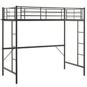 Zimtown Full Loft Bed with Stairs Metal Single Loft Bunk Bed with Safety Guard Rails & 2 Side Ladder, Black