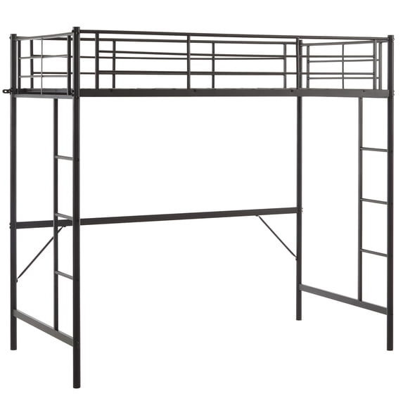 Zimtown Full Loft Bed with Stairs Metal Single Loft Bunk Bed with Safety Guard Rails & 2 Side Ladder, Black