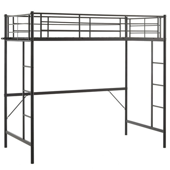 Zimtown Full Loft Bed with Stairs Metal Single Loft Bunk Bed with Safety Guard Rails & 2 Side Ladder, Black