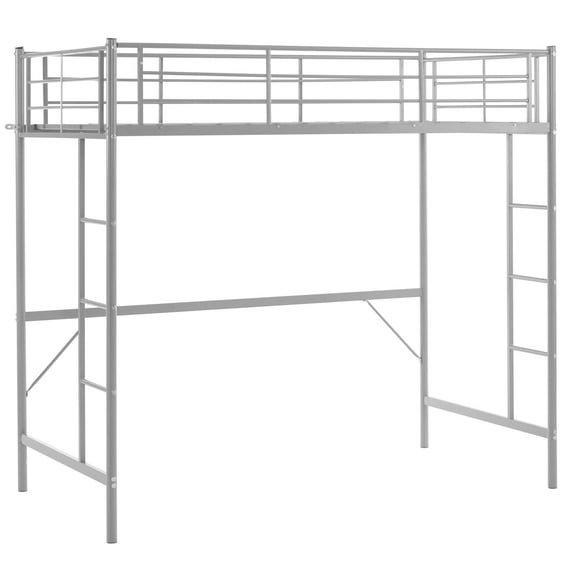 Zimtown Full Loft Bed with Stairs Metal Single Loft Bunk Bed with Safety Guard Rails & 2 Side Ladder, Gray