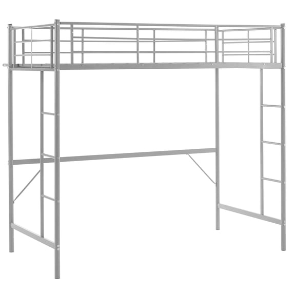 Zimtown Full Loft Bed with Stairs Metal Single Loft Bunk Bed with Safety Guard Rails & 2 Side Ladder, Gray
