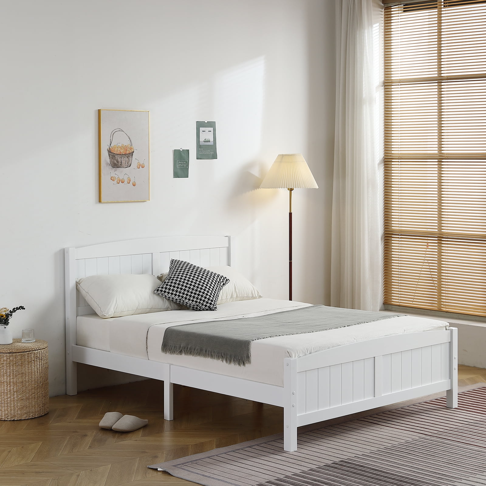 Zimtown Full Platform Bed, Solid Pine Wood Kids Bed Frame with