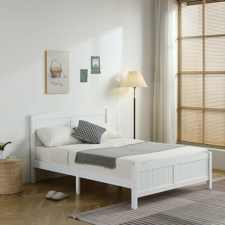 Zimtown Full Platform Bed, Solid Pine Wood Kids Bed Frame
