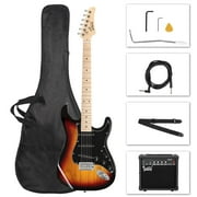 GLARRY Zimtown Full Size Electric Guitar for Beginner with 20 Watt Amp and Accessories, Black Pickguar, Sunset/Brown