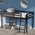 thumbnail image 1 of Zimtown Full Size Junior Low Loft Bed with Stairs, White Wood Bunk Bed Frame, No Box Spring Required, Black, 1 of 9